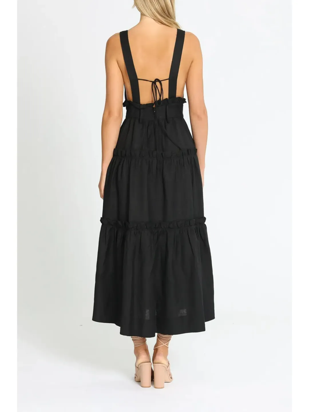 Shona Joy Tiered Midi Dress in Black Size AU 10 for rent on The Volte - main image