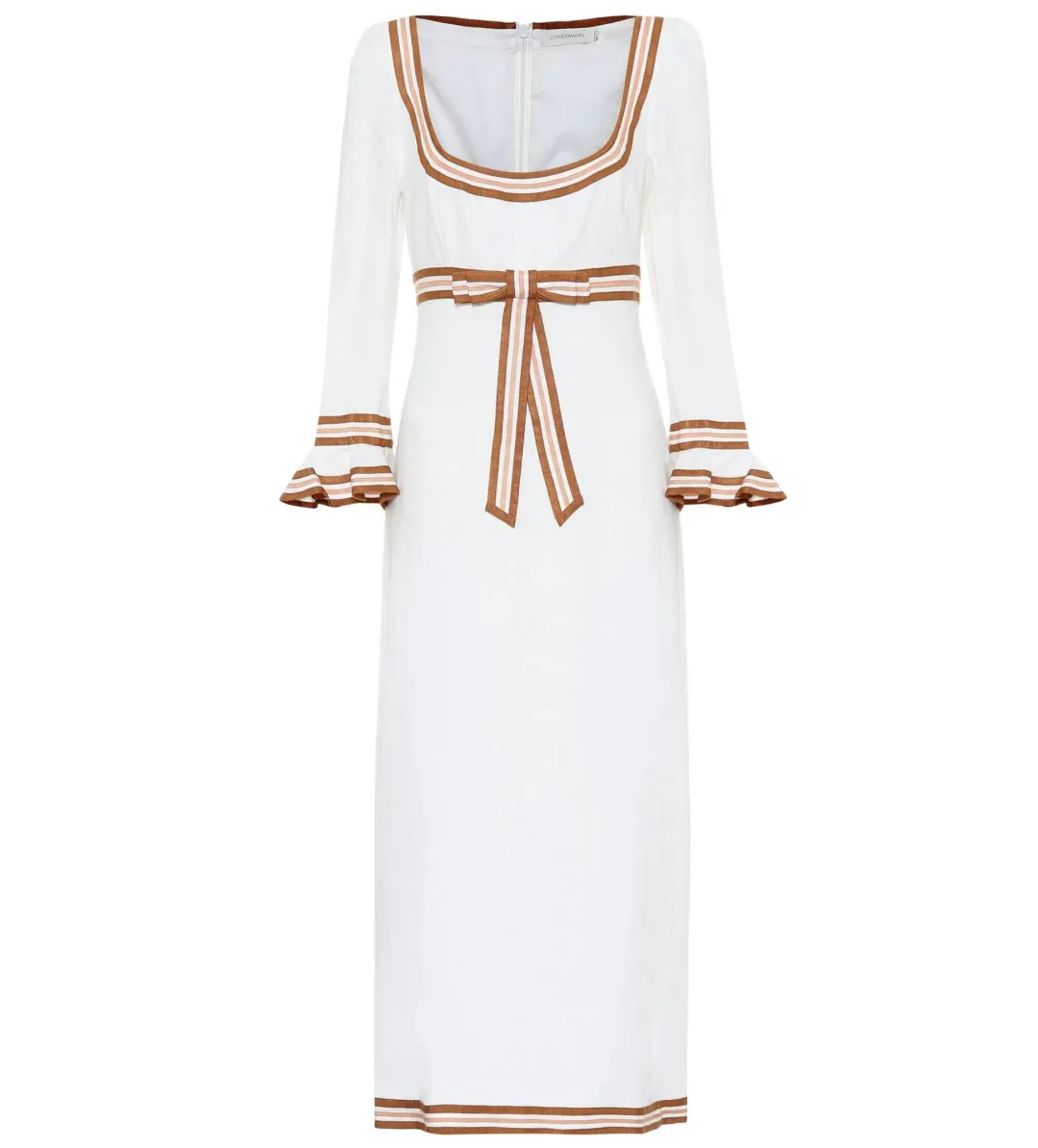 Zimmermann Super Eight Ribbon Midi Dress Ivory Size 1/Au 10 for rent on The Volte - main image