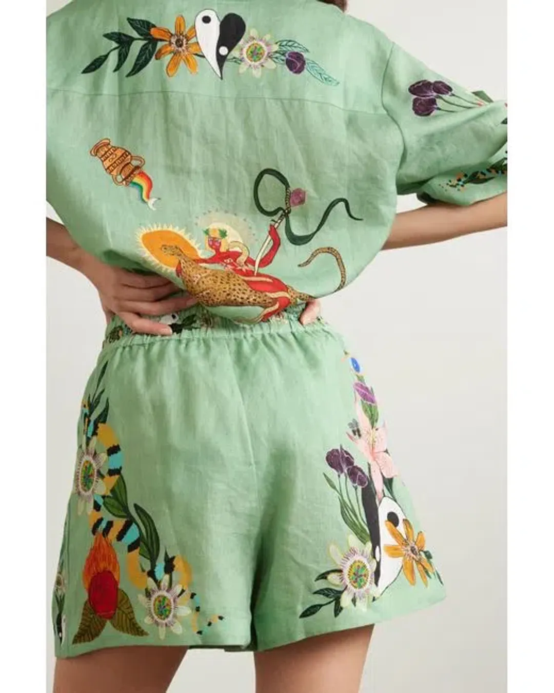 Alemais Meagan LInen Shirt Size 12 and Shorts Size 14  Set Green/Print  for rent on The Volte - main image