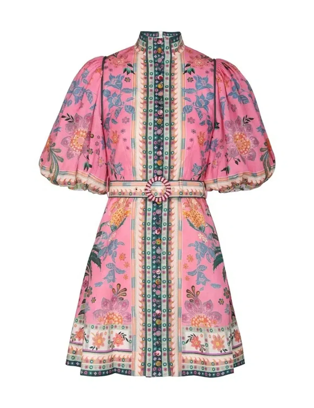Zimmermann The Ginger Buttoned Mini Dress in Pink Multi Size 2/Au 12 for rent on The Volte - main image