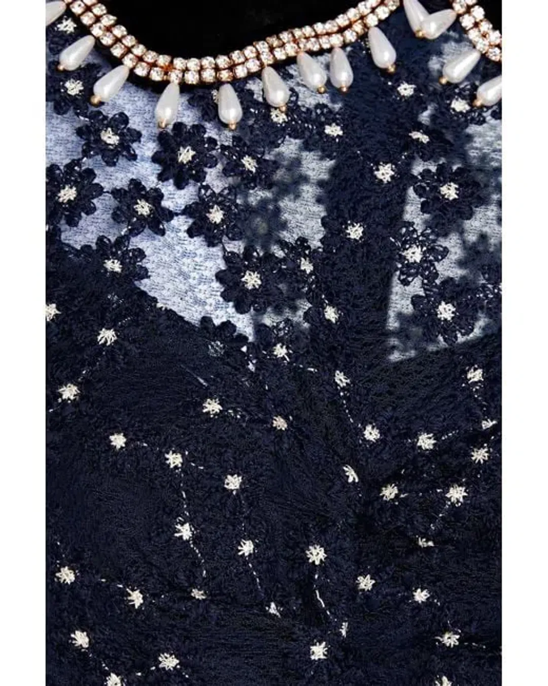 Sandro Lucianita Embellished Lace Mini Dress Midnight Blue Size 8 for rent on The Volte - main image