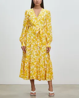 Rebecca Vallance Limoncello Long Sleeve Midi Dress Yellow Size 10 for rent on The Volte - image 1