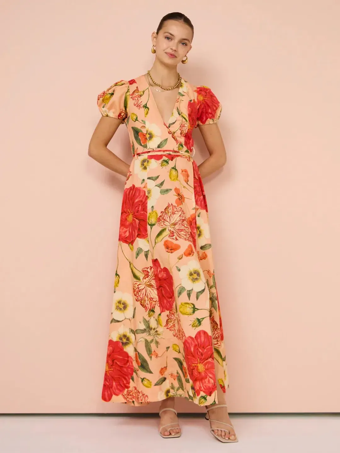 By Nicola Havanna Wrap Maxi Dress In Raspberry Punch Floral Size 8 for rent on The Volte - main image
