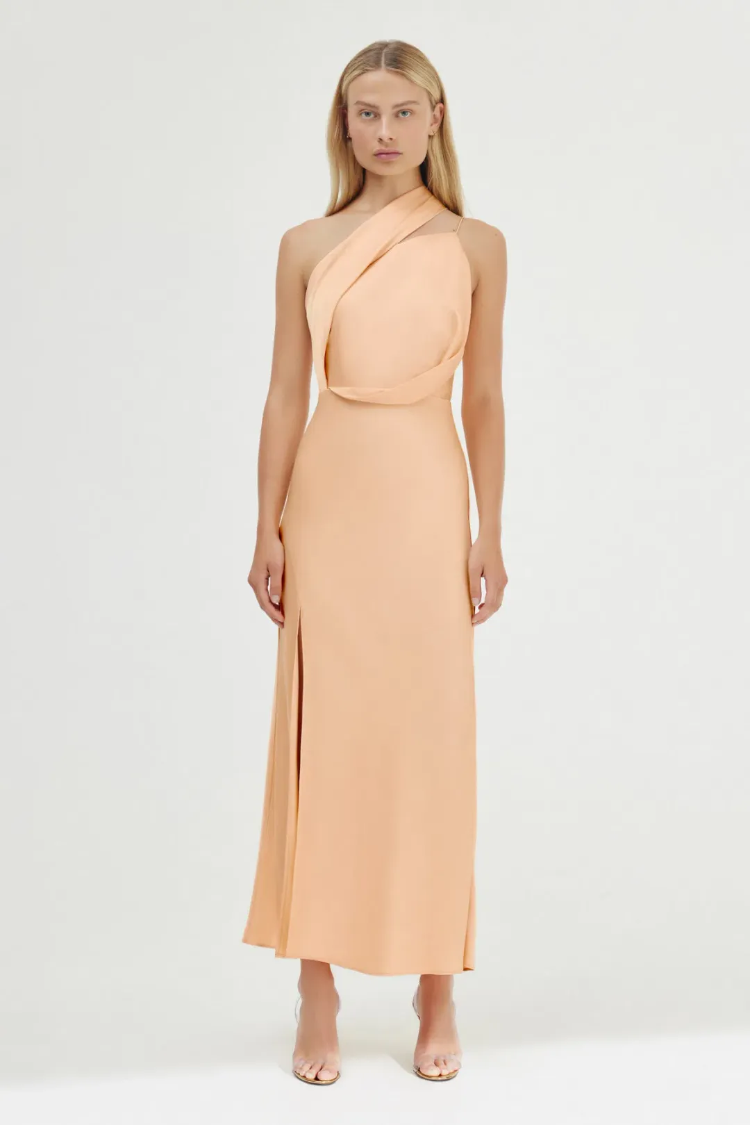 Significant Other Alessia One Shoulder Midi Dress Peach Sherbet Size 8 for rent on The Volte - main image