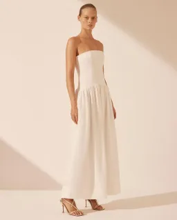 Shona Joy Blanc Linen Strapless Panelled Maxi Dress Ivory Size 8 for rent on The Volte - image 4