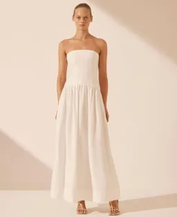 Shona Joy Blanc Linen Strapless Panelled Maxi Dress Ivory Size 8 for rent on The Volte - image 1
