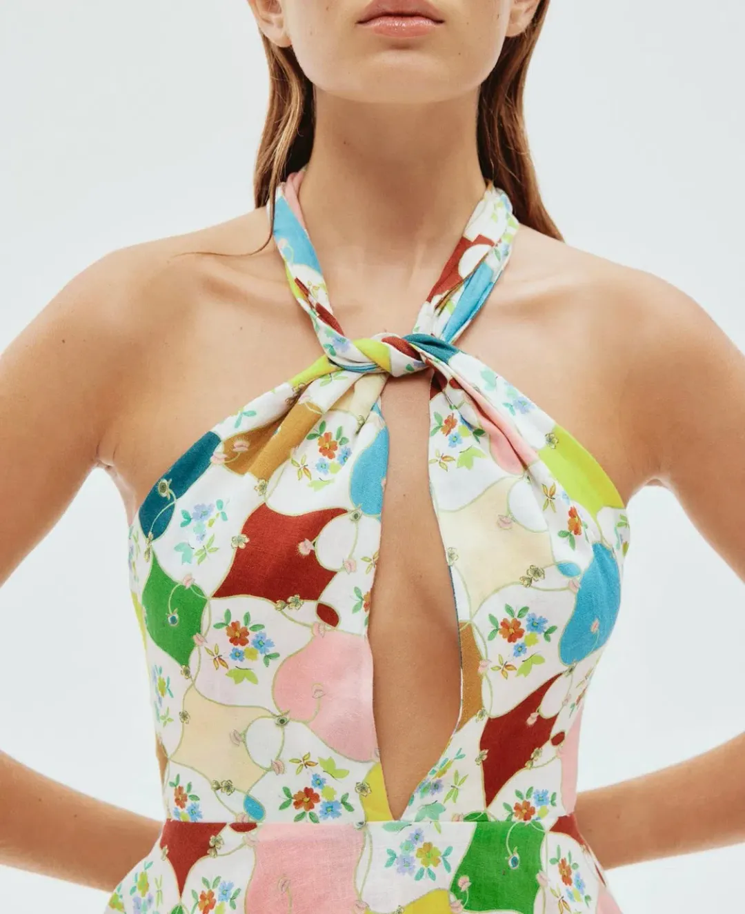 Alemais Everly Pure Linen Halter Mini Dress Multi Size 8 for rent on The Volte - main image