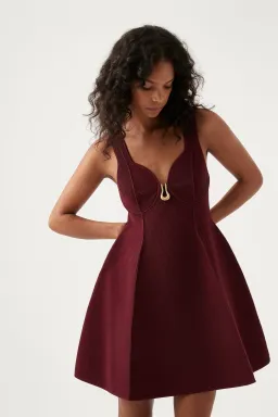 Aje Cast Knit Mini Dress Burgundy Size 8  for rent on The Volte - image 2