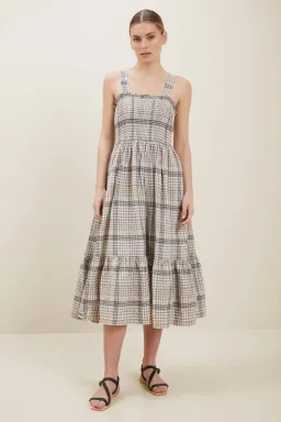 Seed Heritage Textured Check Midi Dress Print Size 10 for rent on The Volte - image 1