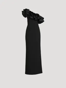 Rebecca Vallance Chloe One-Shoulder Taffeta-Trimmed Stretch Gown Black Size 6 for rent on The Volte - image 3
