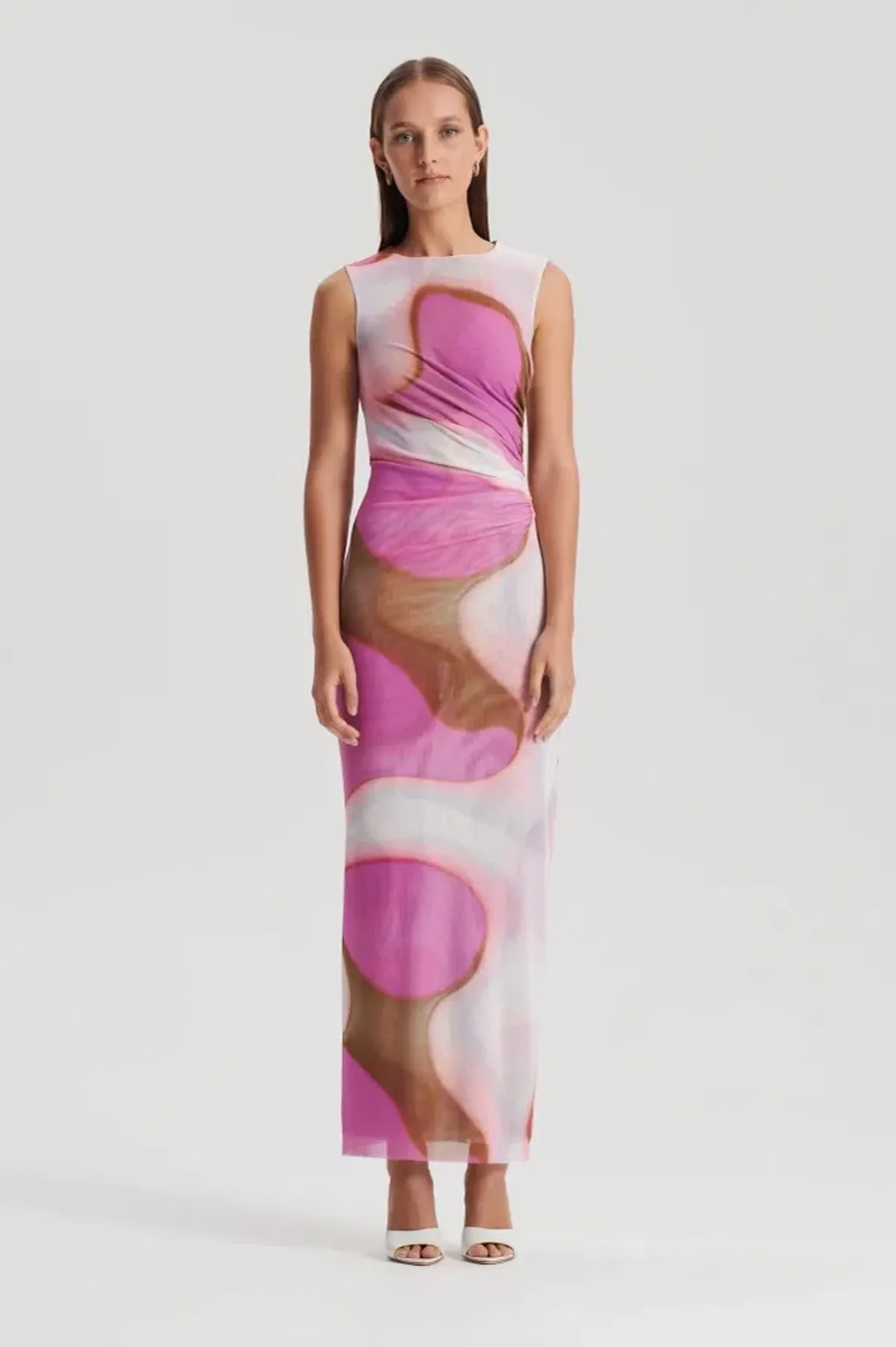 Scanlan Theodore Italian Watercolour Dress Pink Tan Size 8 for rent on The Volte - main image