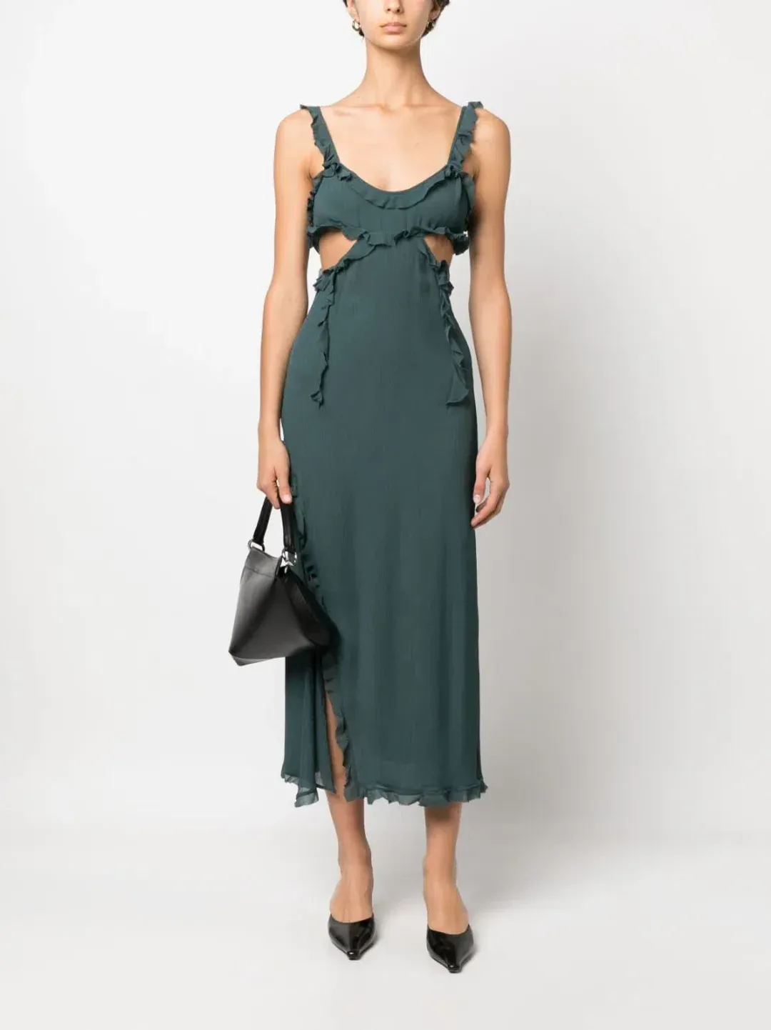 Acne Studios Ruffle Cut-Out Dress Green Size 10 for rent on The Volte - main image