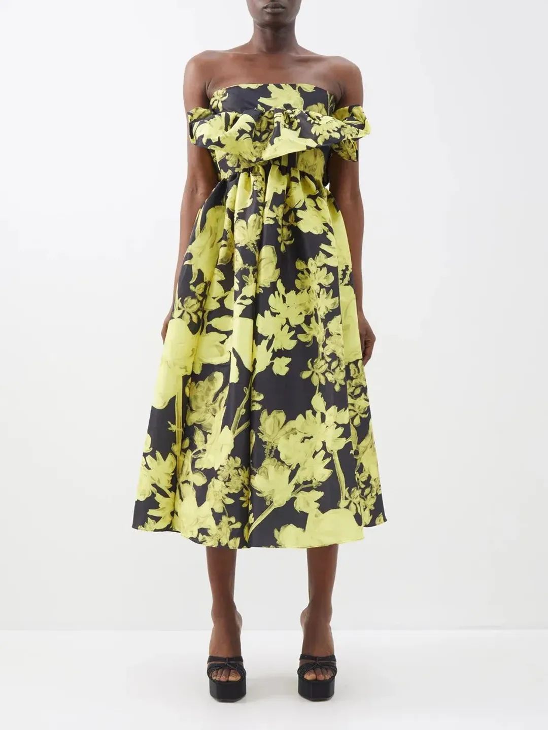 Kika Vargas Lynn Strapless Tafetta Midi Dress Black Floral SIze M/ AU 10 for rent on The Volte - main image