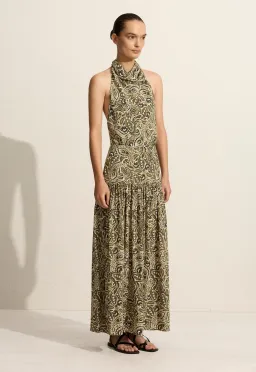 Matteau Scarf Paisley-Print Organic-Silk Dress Green Size 3 / AU 10 for rent on The Volte - image 1