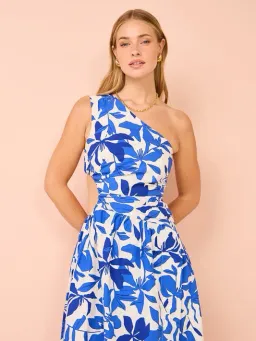 Shona Joy Bleue Asymmetrical Cut Out Maxi Dress Blue Floral Print Size 12 for rent on The Volte - image 5