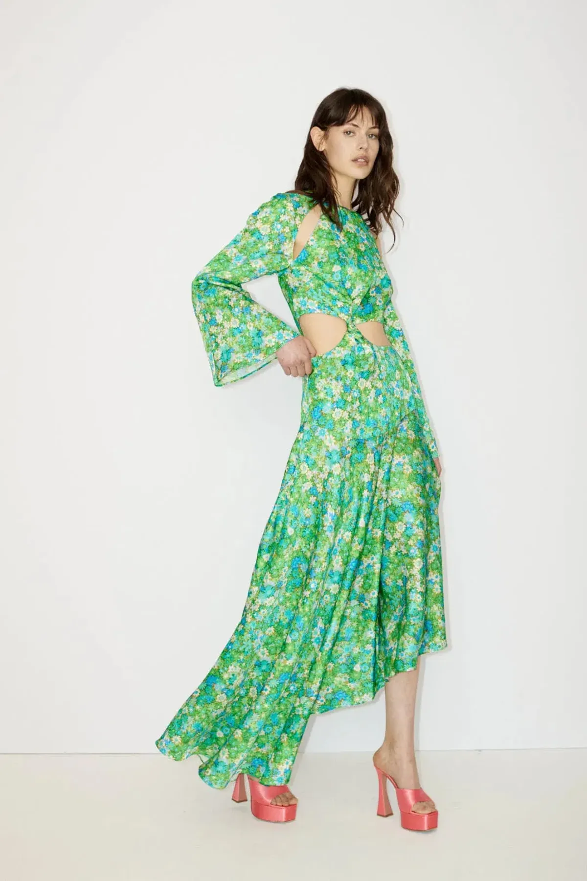 Alemais Cassandra Cut Out Midi Dress Green Floral Size AU 4 for rent on The Volte - main image