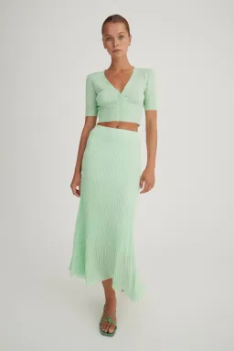 Hansen & Gretel Bernie Knit Cardigan and Midi Skirt Set Melon Size S / AU 8 for rent on The Volte - image 2