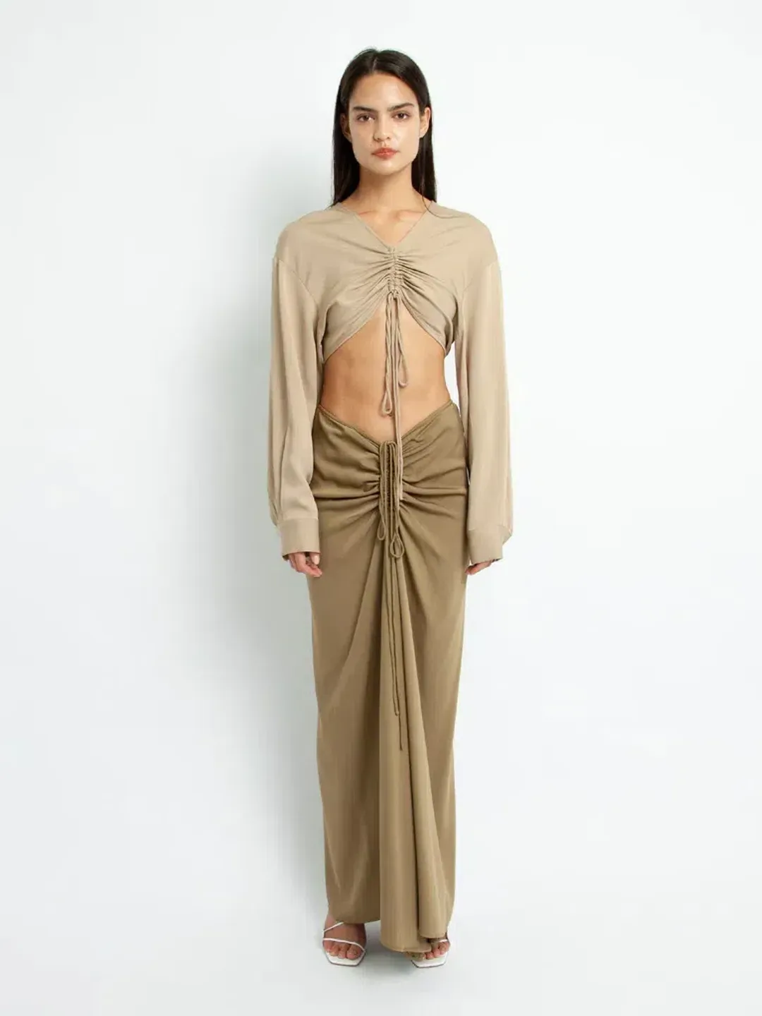 Christopher Esber Ruched Skirt Olive Green Size 6 for rent on The Volte - main image