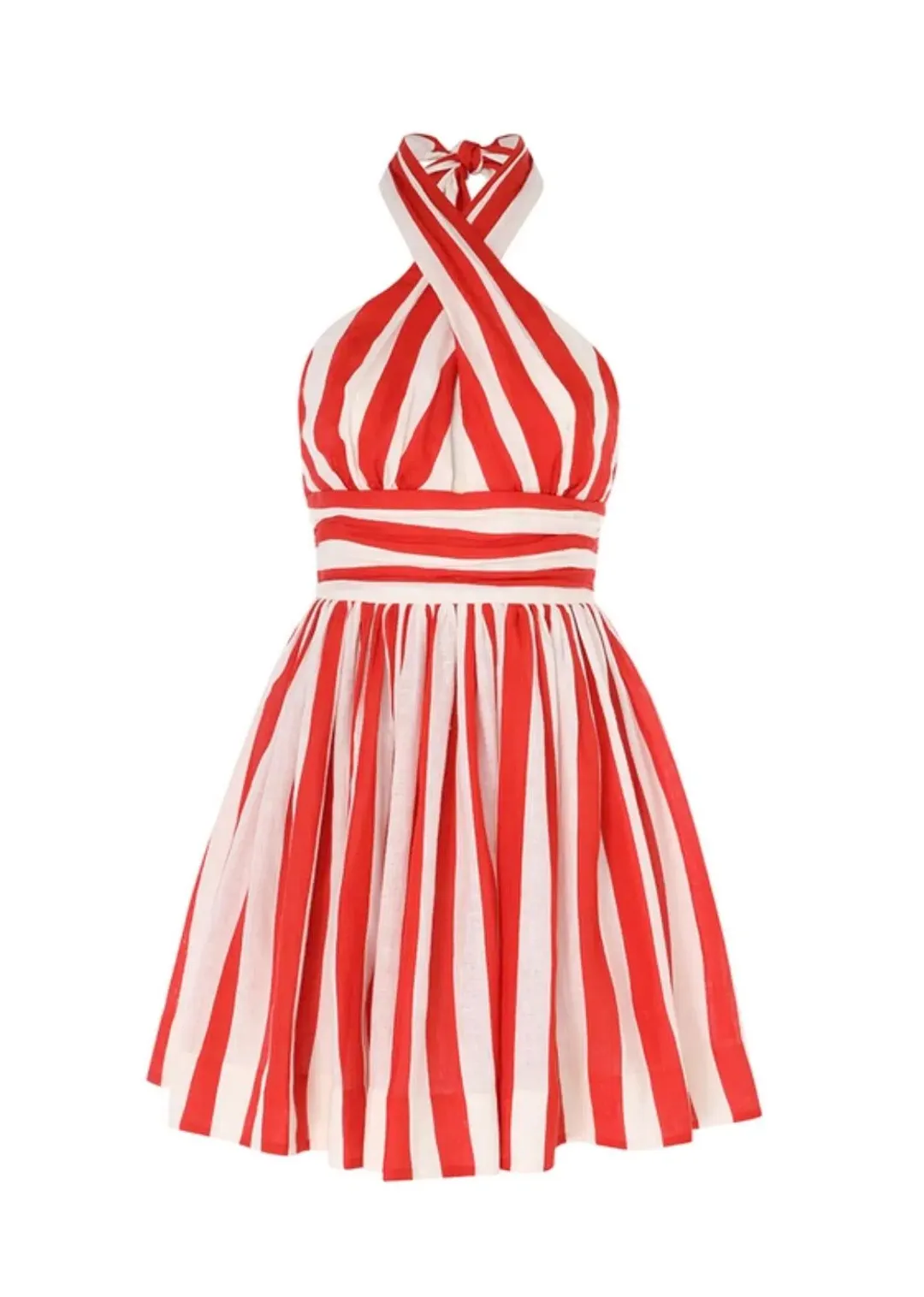   Zimmermann The Alight Halter Mini Dress in Red/Cream Stripe Size 0P / AU 6   for rent on The Volte - main image