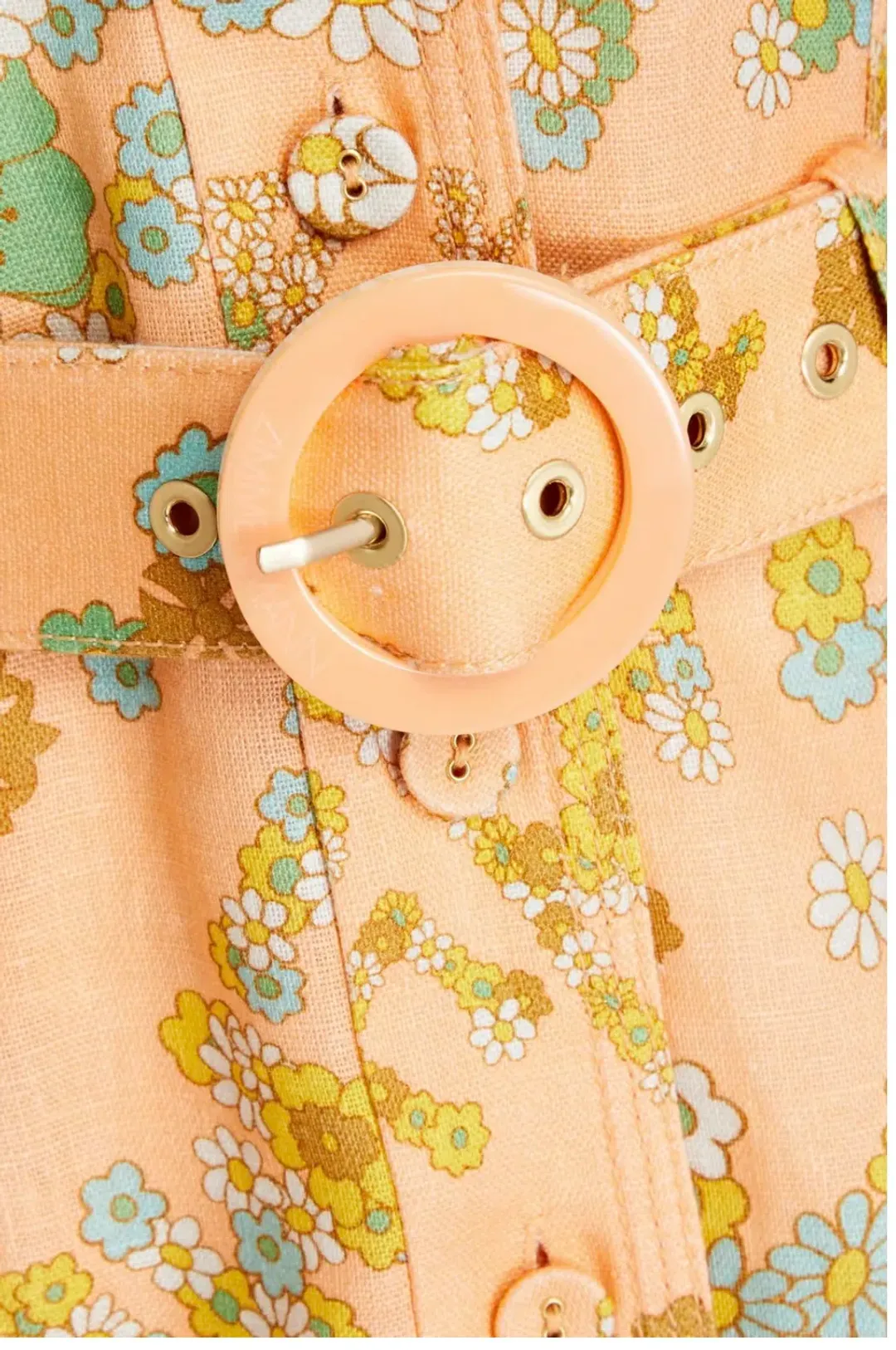 Zimmermann Lola Roll Cuff Mini Belted Dress Peach Floral Size 0P / AU 6 for rent on The Volte - main image