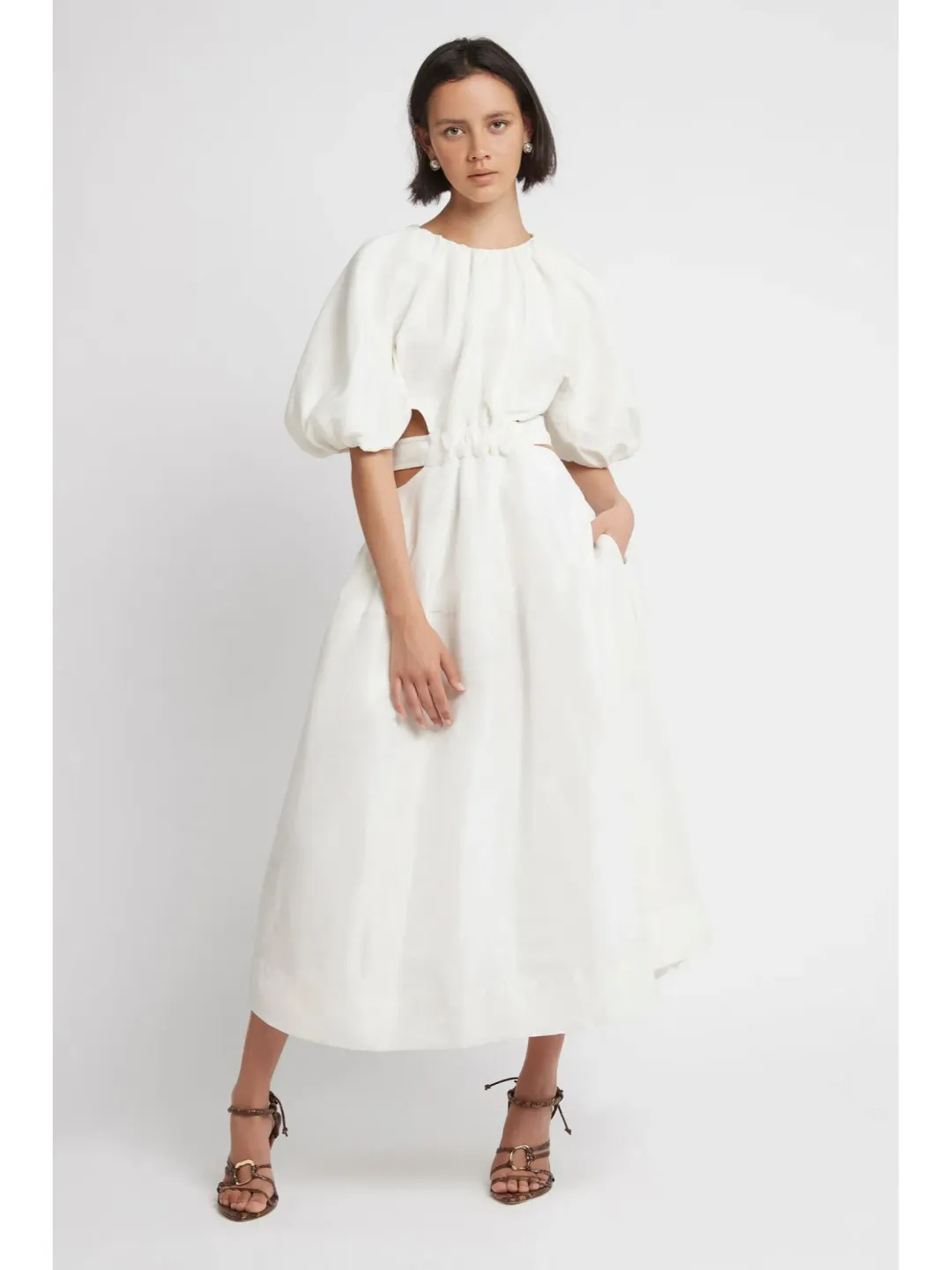 Aje Mimosa Cutout Midi Dress White Size AU 10 for rent on The Volte - main image