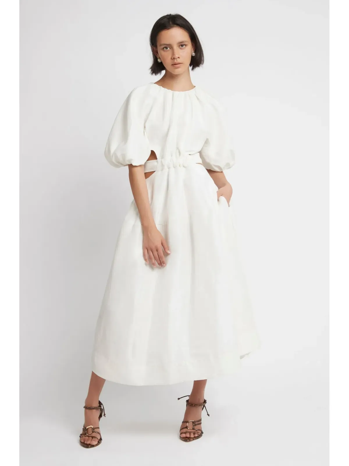 Aje Mimosa Cutout Midi Dress White Size AU 10 for rent on The Volte - main image