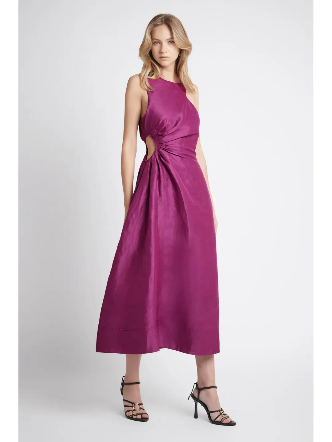 Aje Chateau Cut Out Midi Dress Fuchsia Size AU 10 for rent on The Volte - main image