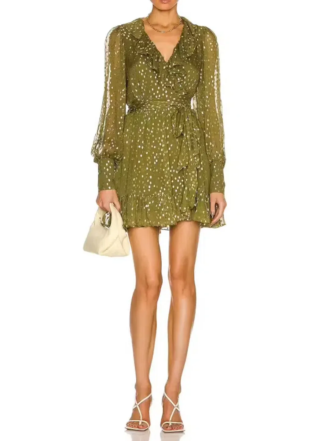 Zimmerman Silk & Lurex Wrap Mini Dress Green Size 0 / AU 8 for rent on The Volte - main image
