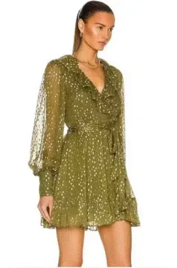 Zimmerman Silk & Lurex Wrap Mini Dress Green Size 0 / AU 8 for rent on The Volte - image 2