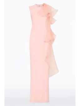 Carla Zampatti Peony Crepe Ruffle Shoulder Gown Pink Size AU 10 for rent on The Volte - image 4