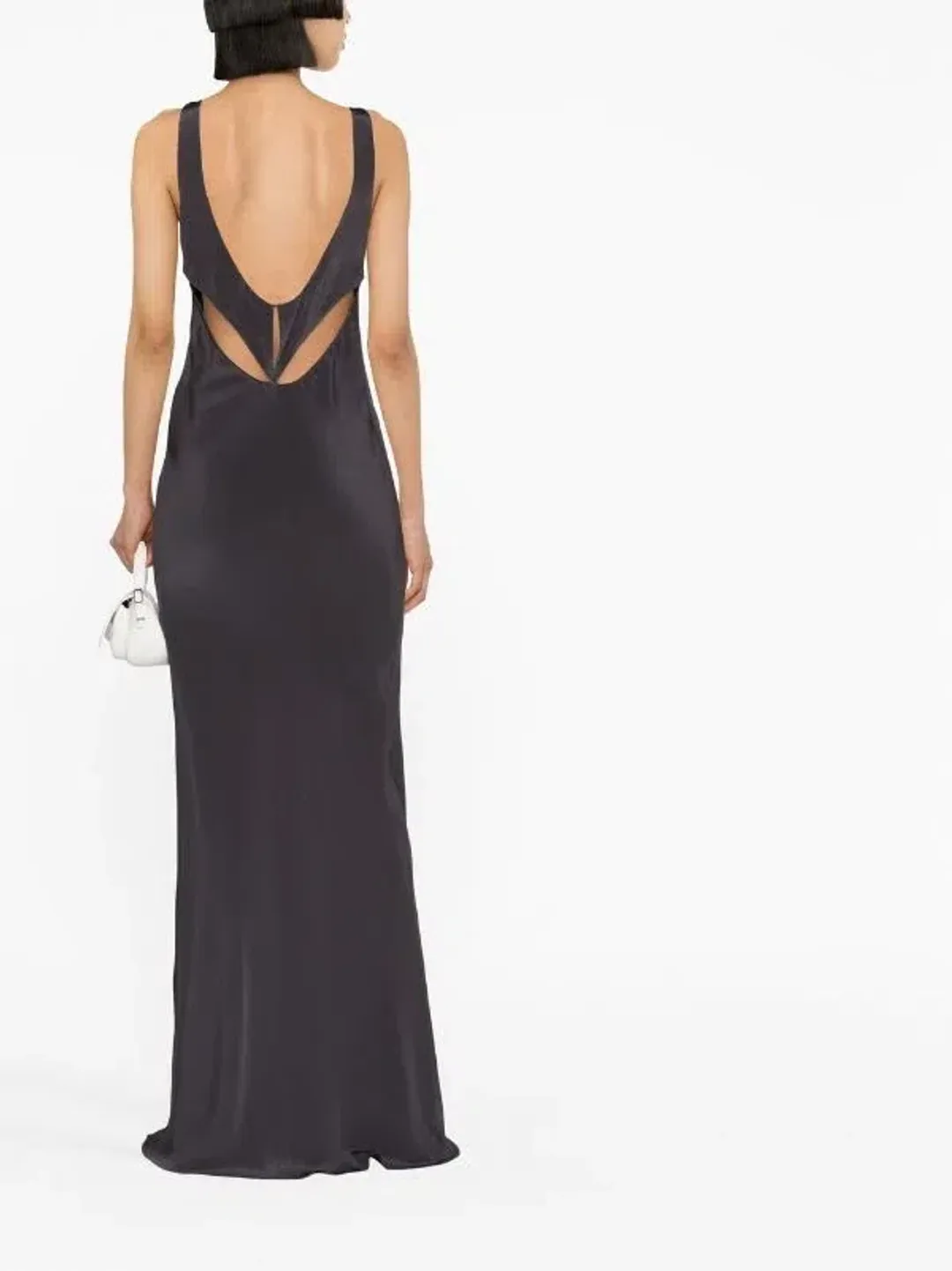 Christopher Esber V Neck Sleeveless Dress Charcoal Grey Size 10 for rent on The Volte - main image