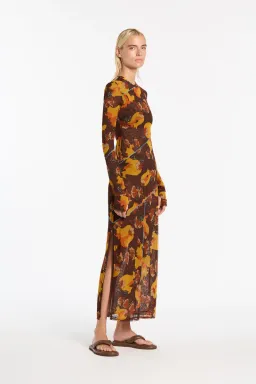 Sir the Label Jacques Mesh Panelled Midi Dress Brown Floral Size 1/ AU 8 for rent on The Volte - image 2