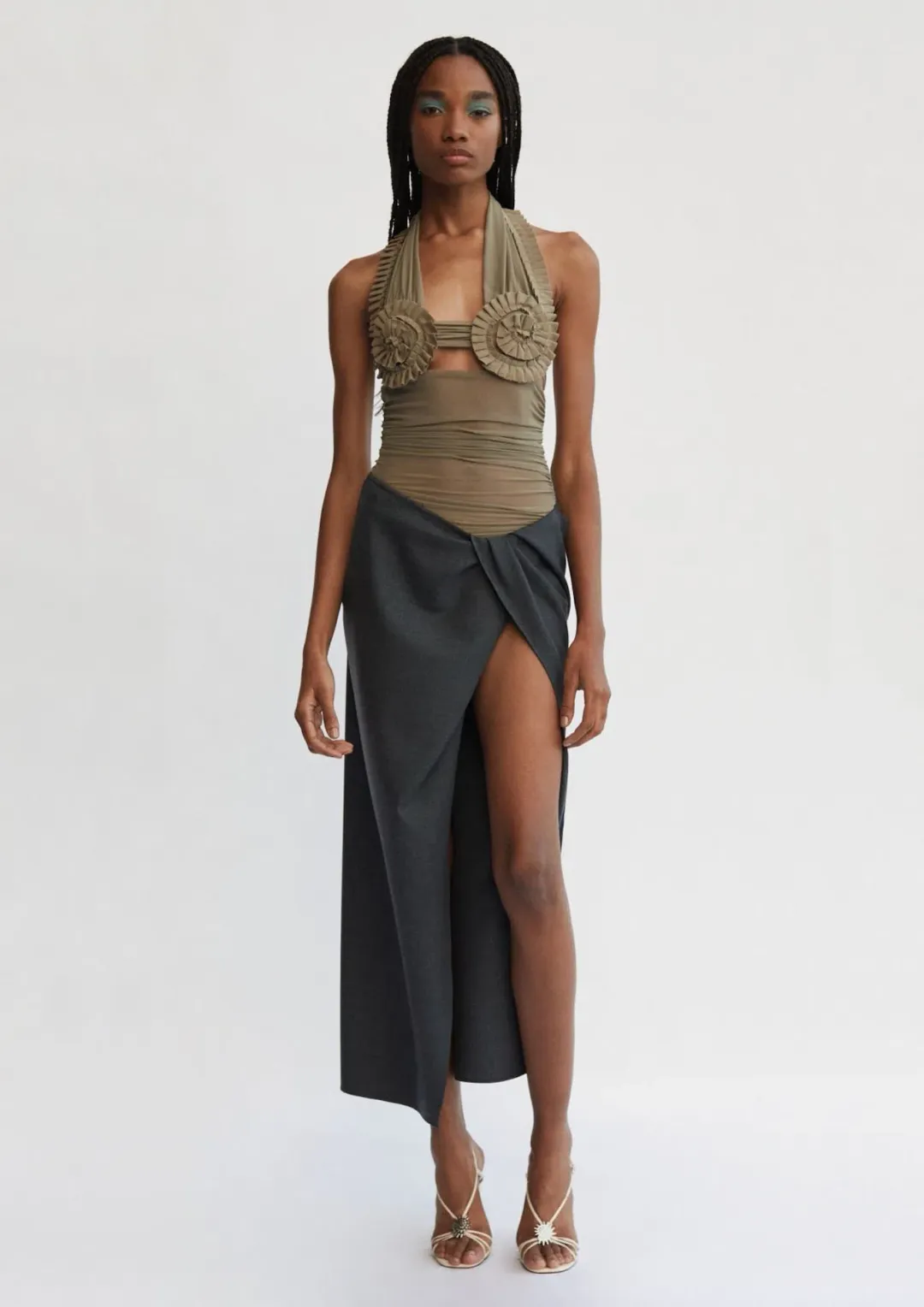 Bec & Bridge Wave Crush Halter Top Taupe & Crawford Twist Skirt Charcoal Set Size 10 for rent on The Volte - main image
