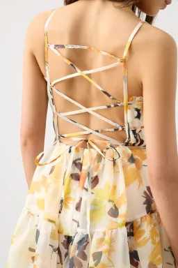 Aje Botanica Cross Back Midi Dress Pressed Sunflowers Size 8 for rent on The Volte - image 3
