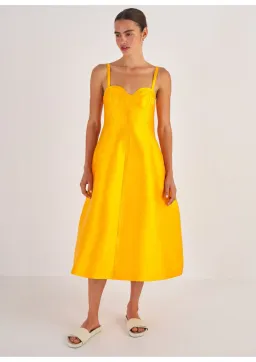 Oroton Sculpture Bodice Midi Dress Marigold Size 6 for rent on The Volte - image 1