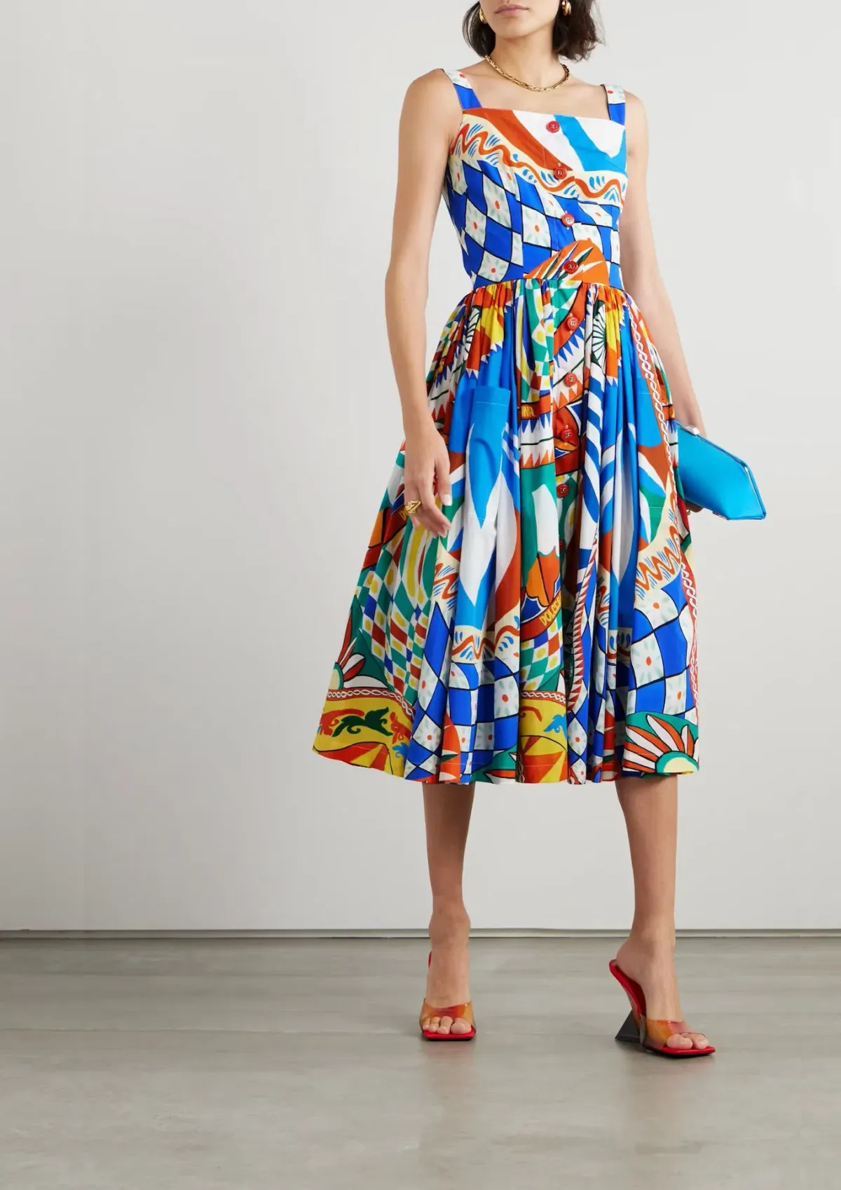 Dolce & Gabbana Carretto Card Psychedelic Sleeveless Midi Dress Multi Size EU 44 / AU 12 for rent on The Volte - main image