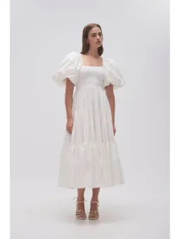 Aje Casa Puff Sleeve Midi Dress in Ivory Size AU 8 for rent on The Volte - image 1