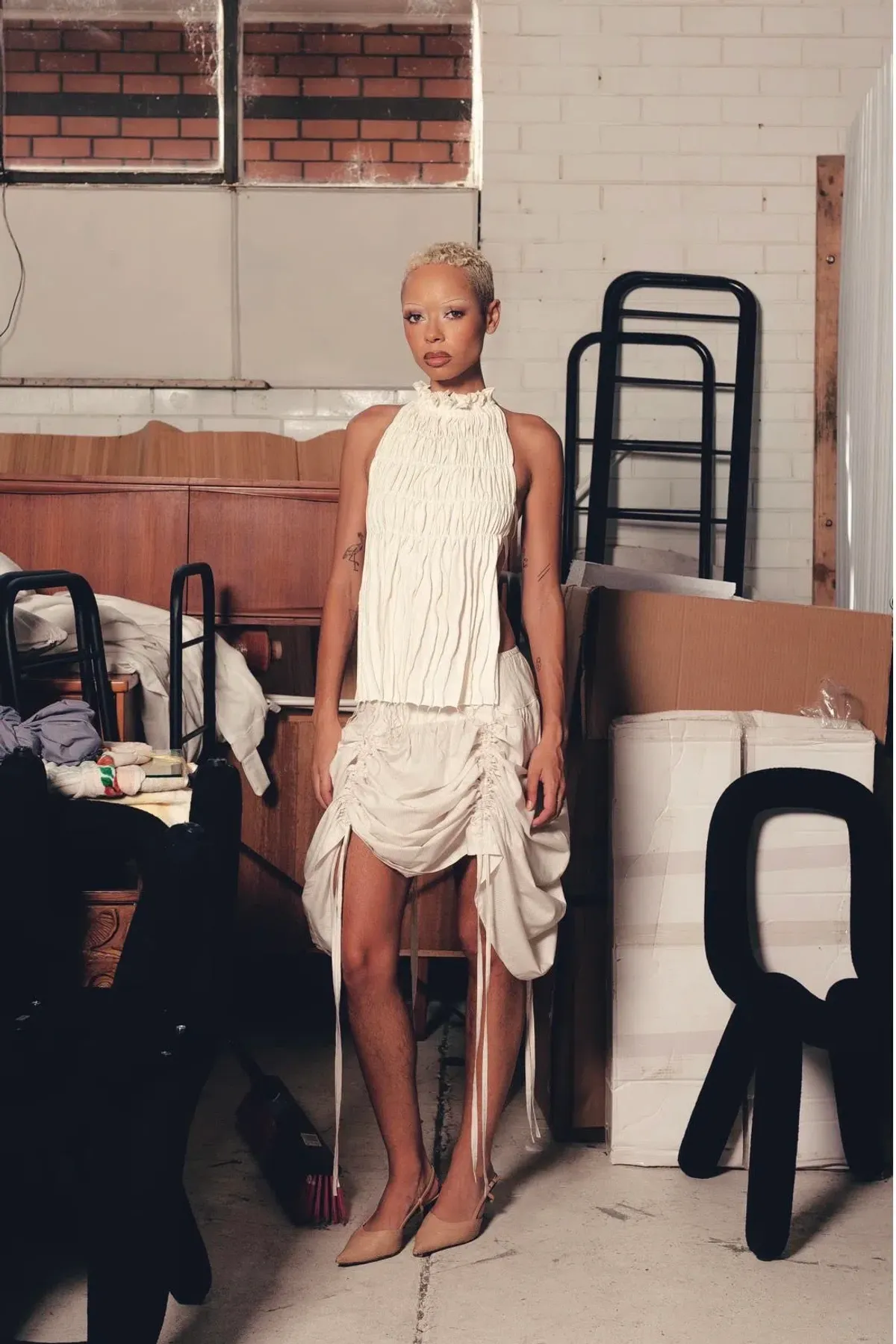 Oats The Label Seams Halter Top and Gather Skirt Set In Ivory Size AU 8 for rent on The Volte - main image