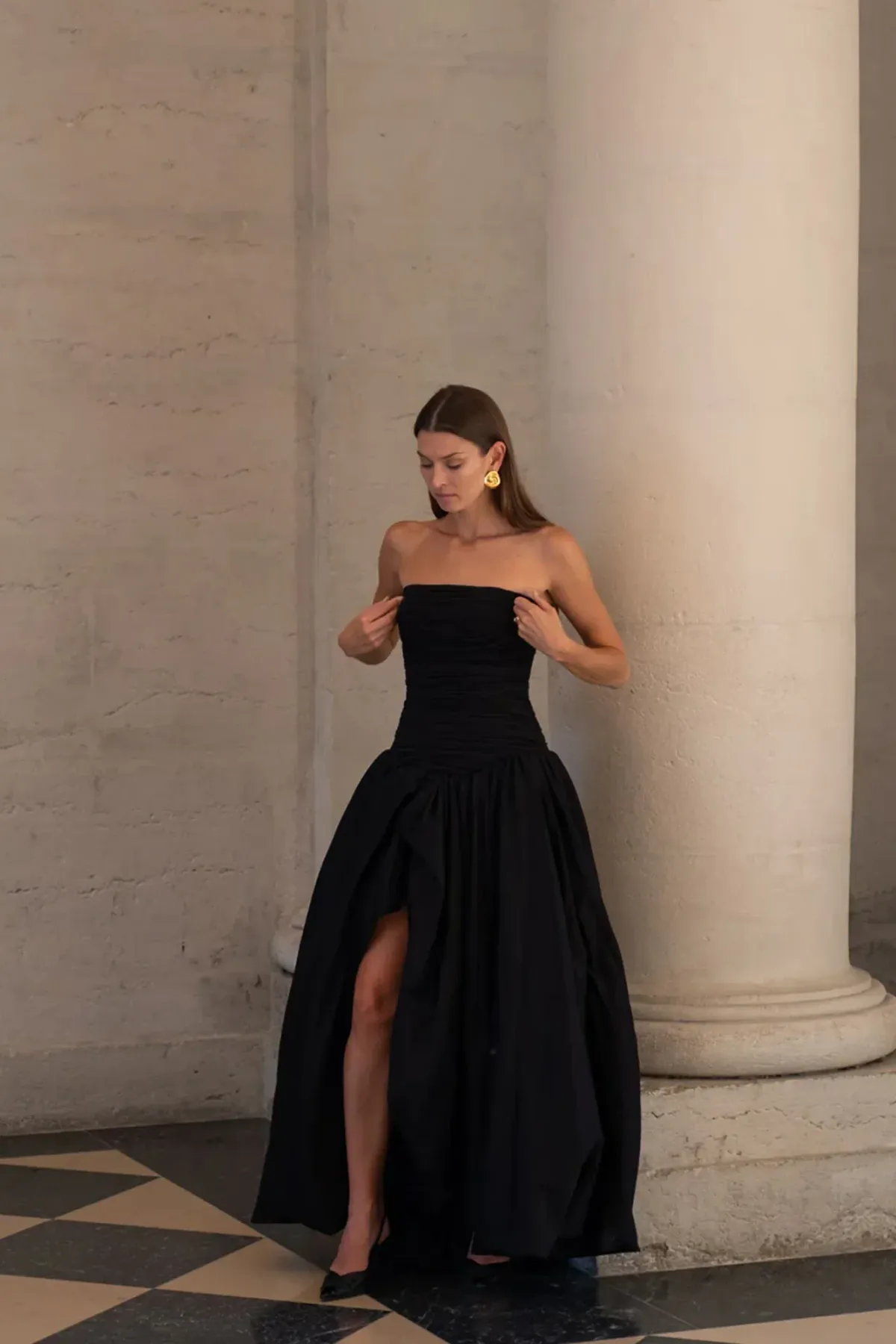 Aje Violette Bubble Hem Maxi Dress Black Size AU 8 for rent on The Volte - main image