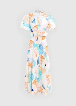 Leo Lin Bianca Short Sleeve Midi Dress Rosebud Floral Print in Cream Size AU 12 for rent on The Volte - image 3