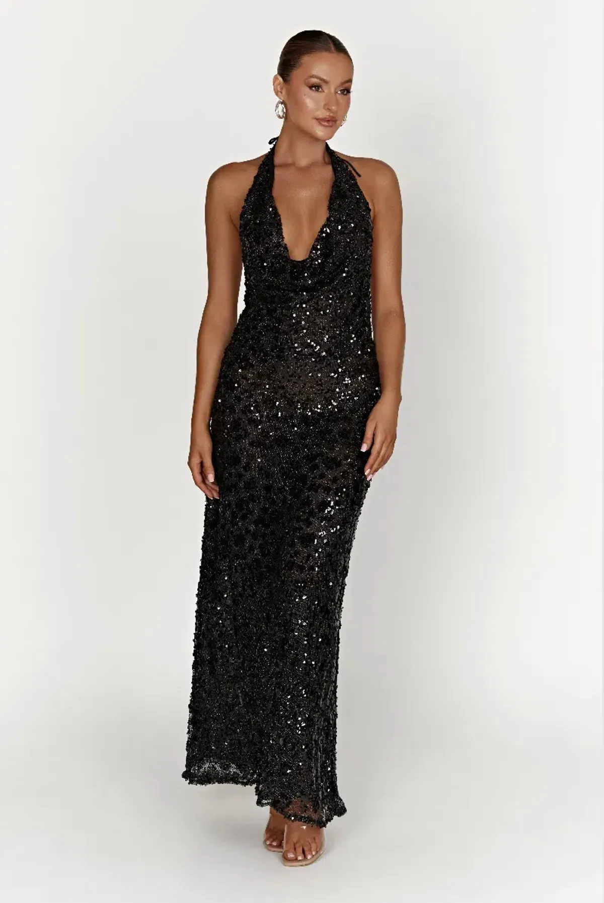 Meshki Nicola Maxi Dress Black Sequin Size S / AU 8 for rent on The Volte - main image