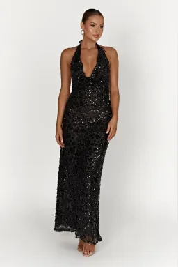 Meshki Nicola Maxi Dress Black Sequin Size S / AU 8 for rent on The Volte - image 1