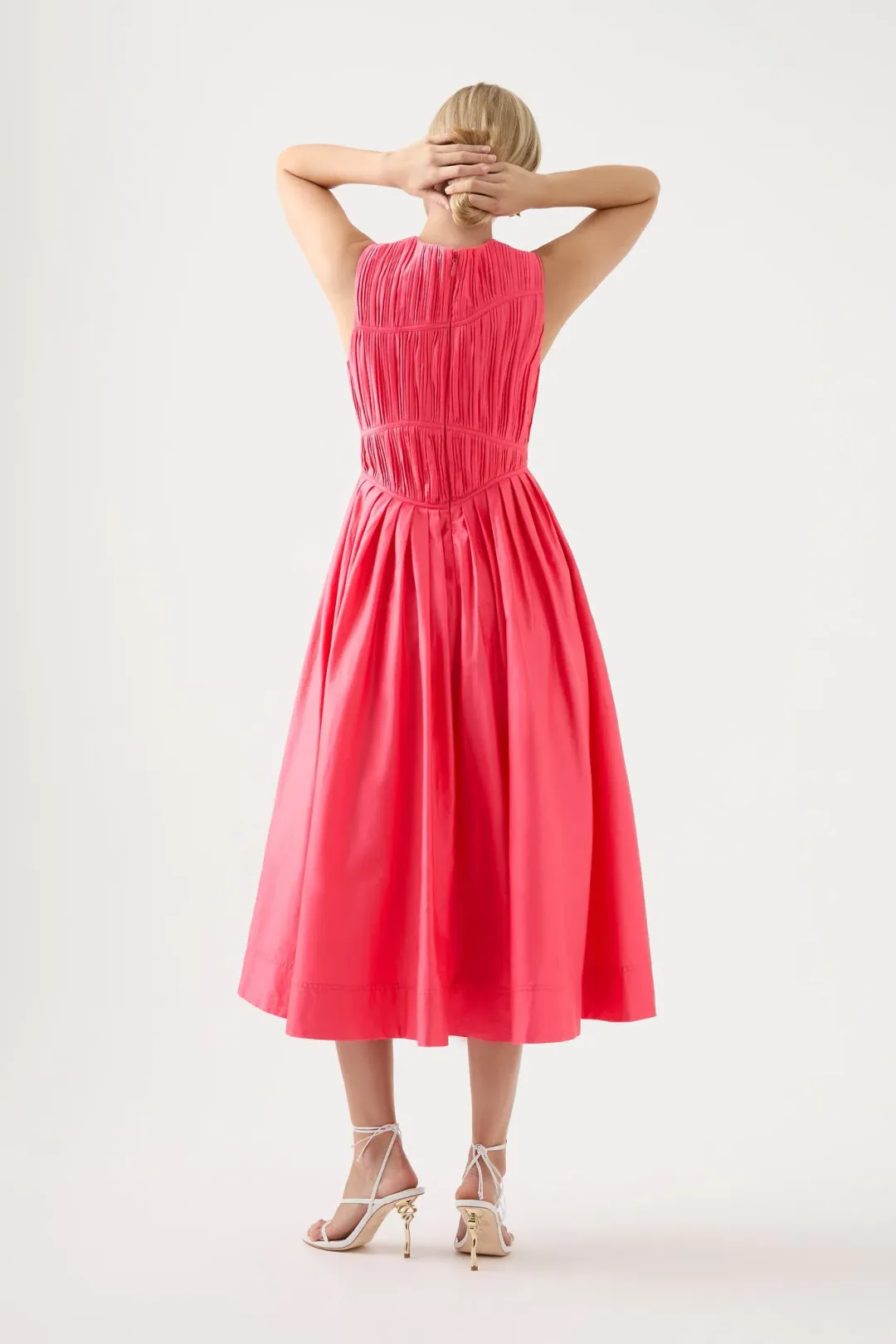 Aje Nya Gathered Midi Dress Rouge Pink Size 12 for rent on The Volte - main image