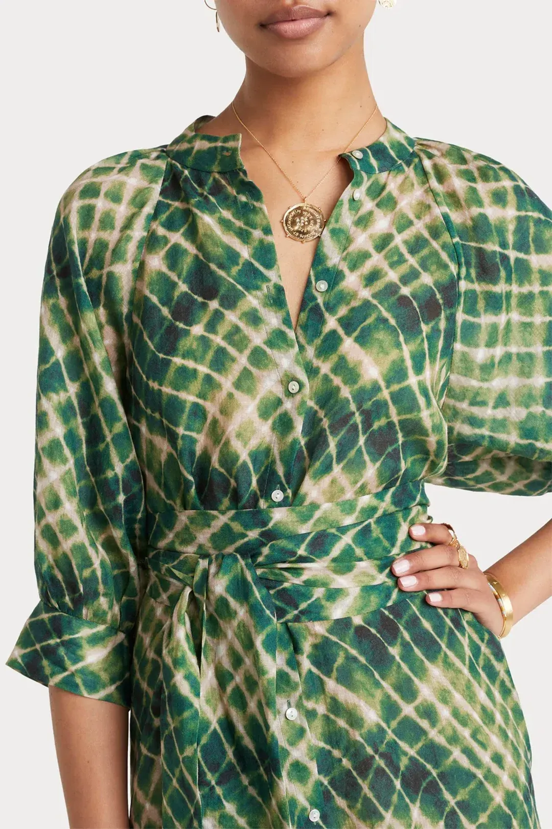 Husk Sabine Midi Dress Green Print Size 14 for rent on The Volte - main image