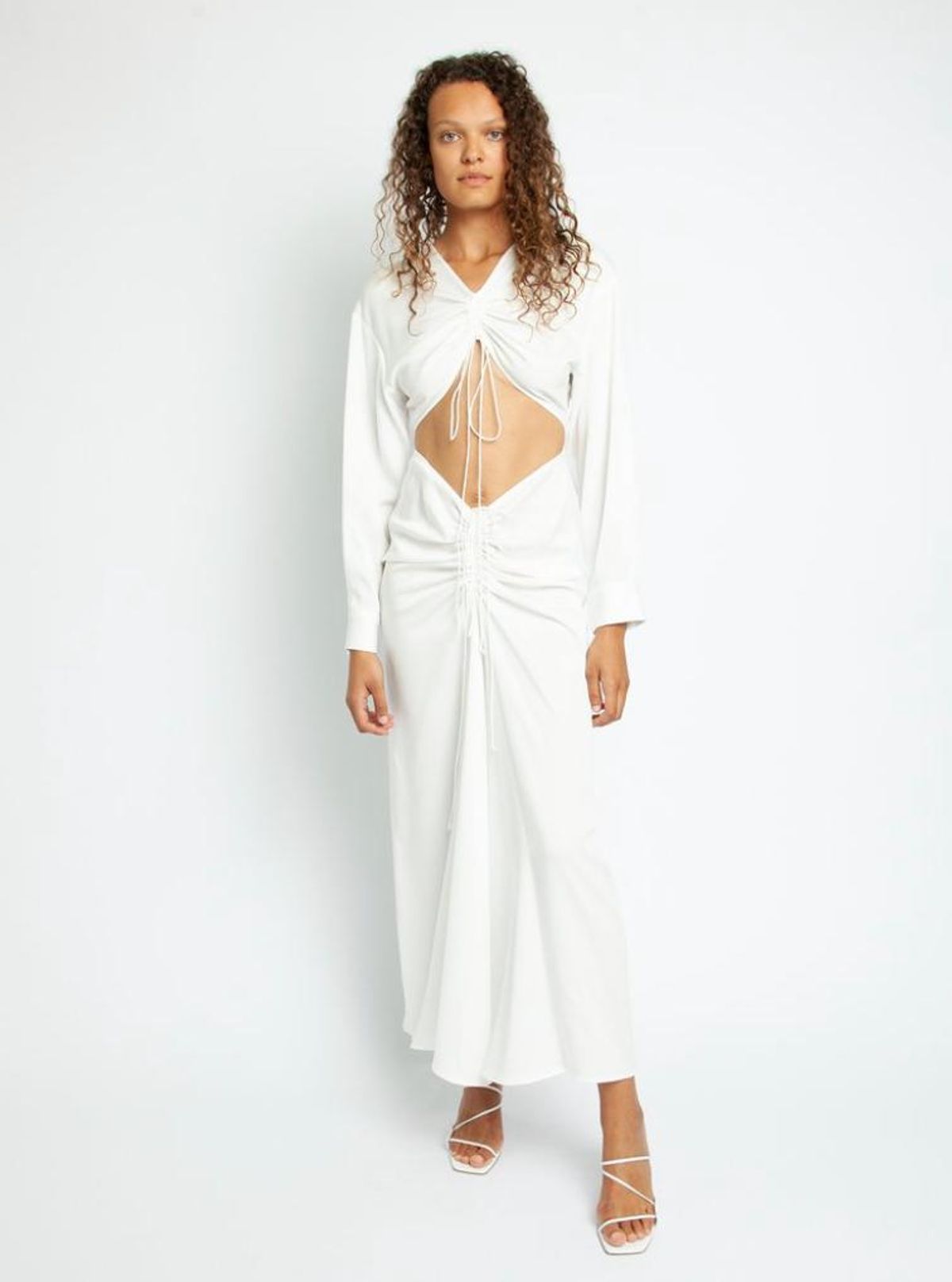 Christopher Esber Ruched Disconnect Shirt Dress White Size 10 for rent on The Volte - main image