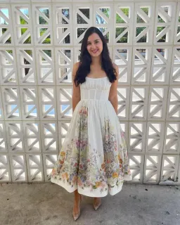 Zimmermann Natura Ruched Midi Dress Ivory Wild Flowers Size 1 / AU 10  for rent on The Volte - image 1