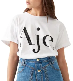 Aje Belmond Mini Skirt in Denim Blue Size 8 and Logo Tee White Print Size 6 Set for rent on The Volte - image 2