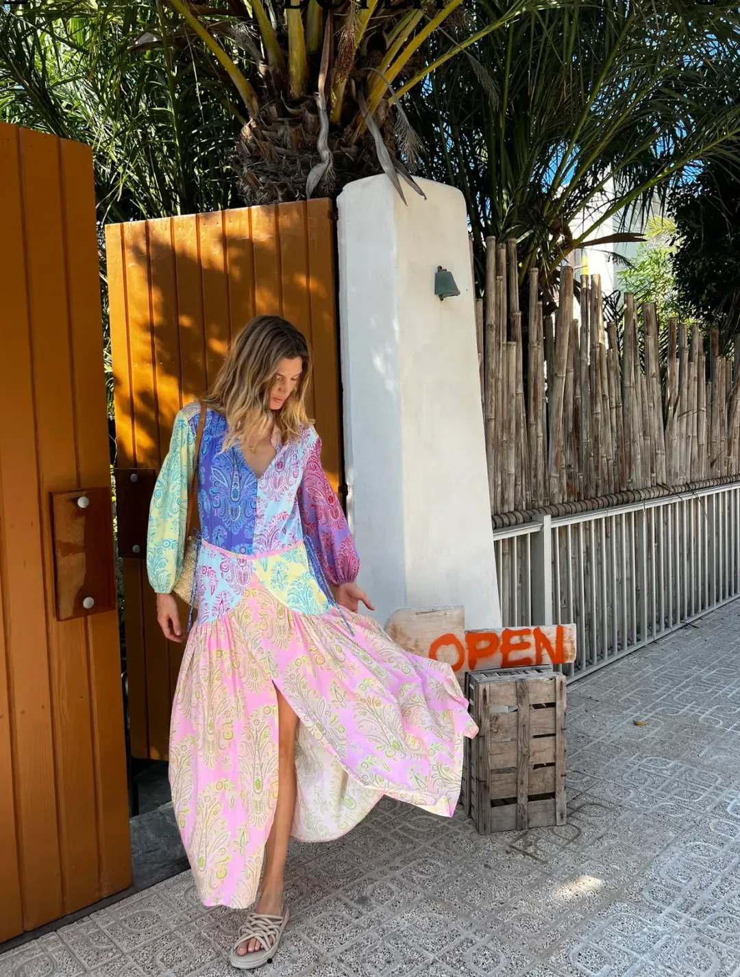 Boteh Wallpaper Maxi Smock Dress Multi Size 2 / AU 12 for rent on The Volte - main image