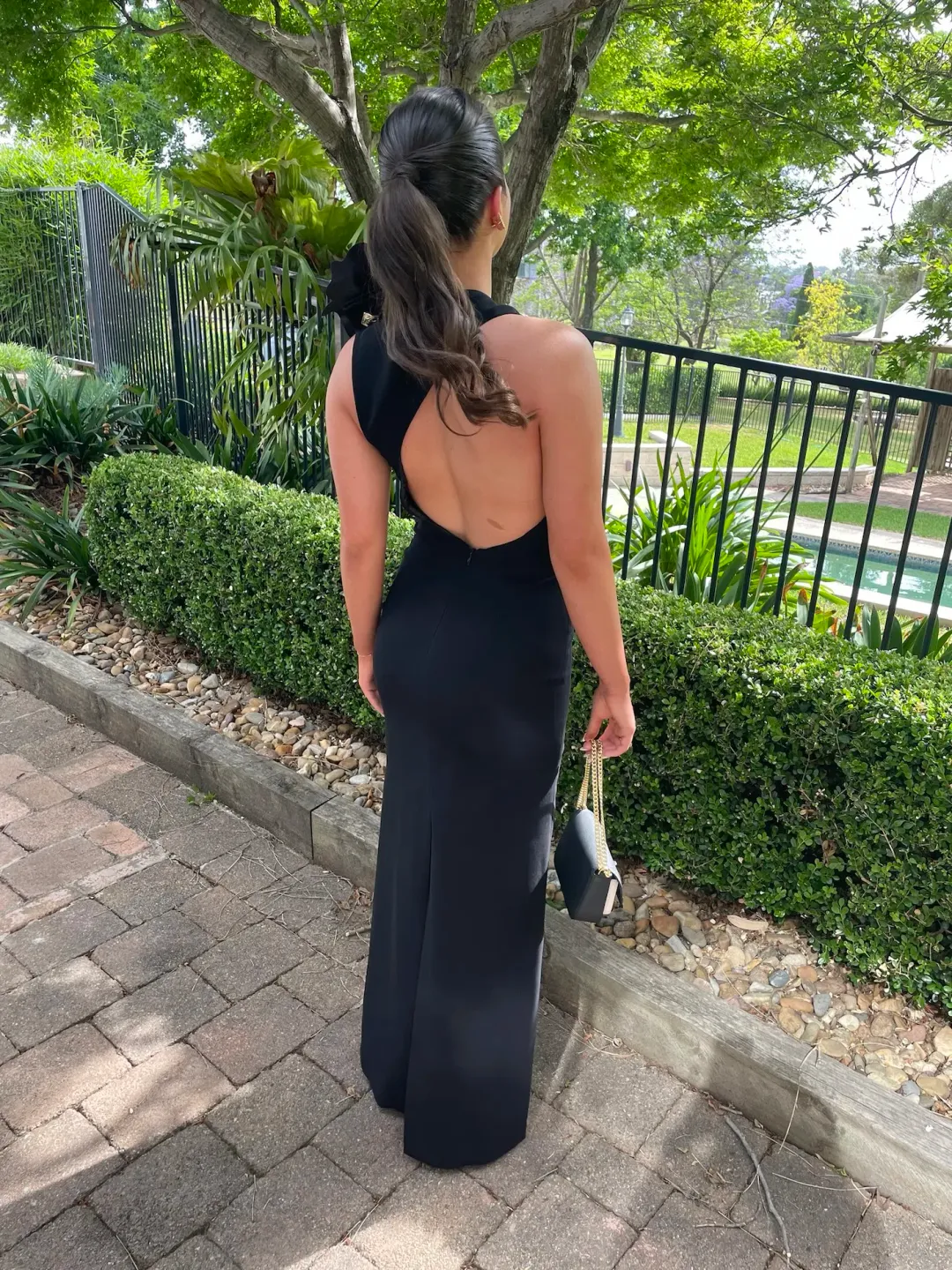 Carla Zampatti Crepe C Back Gown Black Size 6  for rent on The Volte - main image