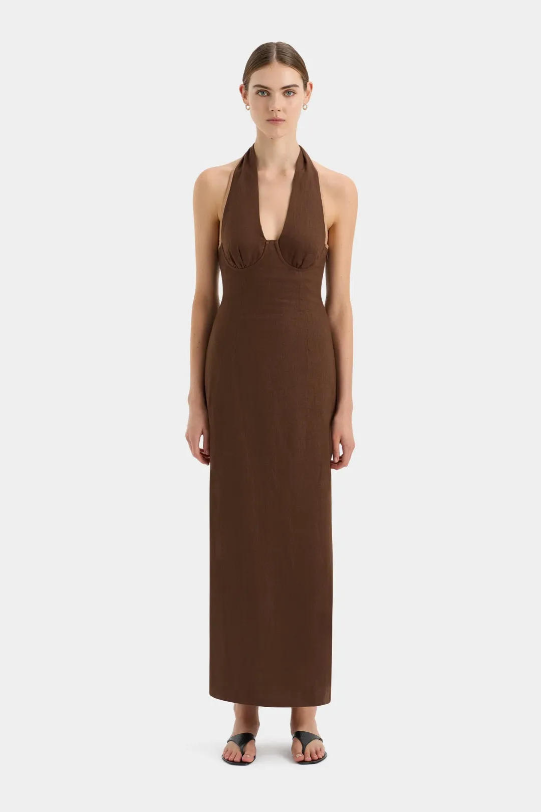 Sir the Label Affogato Halter Dress Chocolate Brown Size AU 8 for rent on The Volte - main image